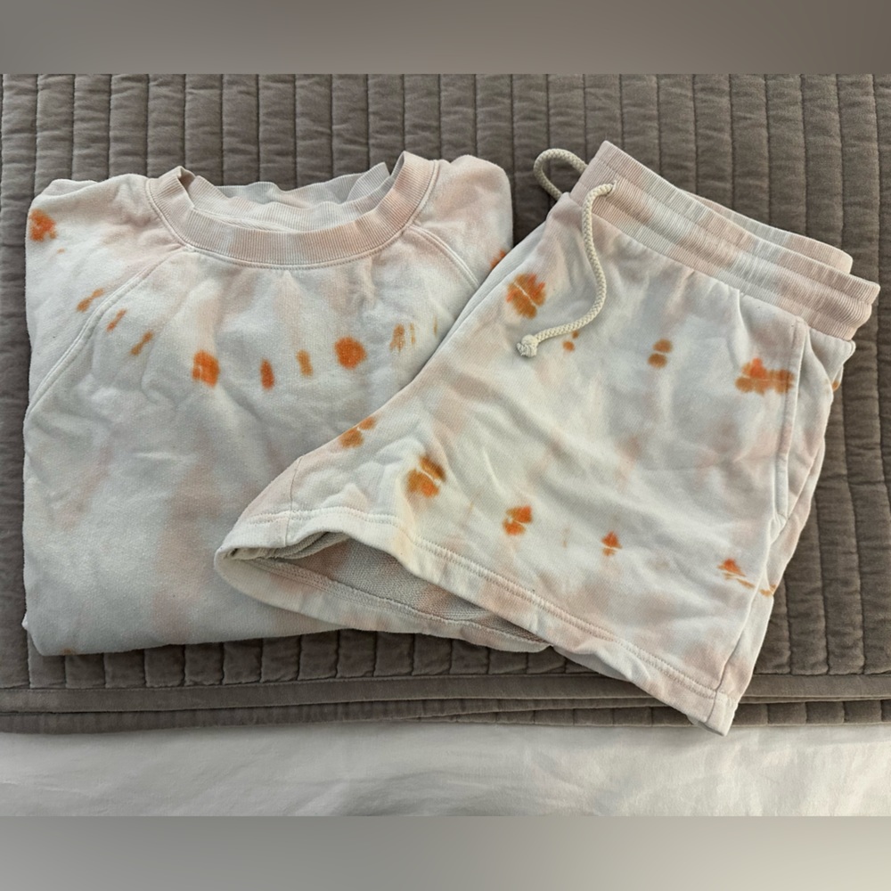 Lou & Grey pink, orange, and white tie dye coordinating short set